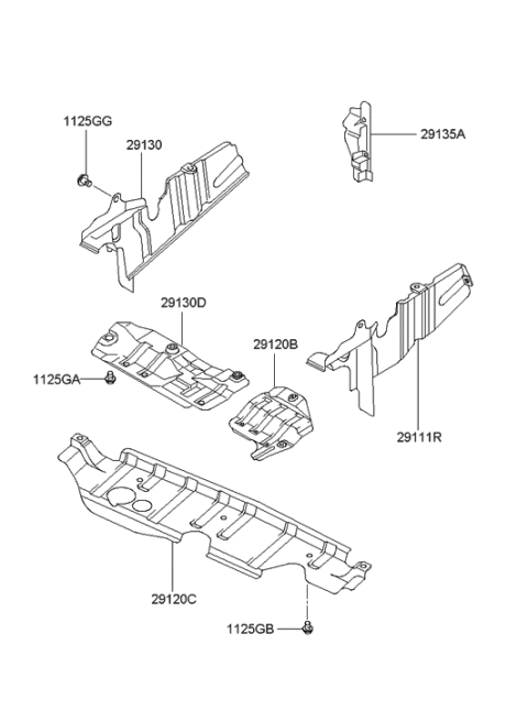 2001 Hyundai XG300 Cover Assembly-Engine Under,RH Diagram for 29110-39000