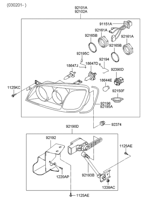 2000 Hyundai XG300 Head Lamp Diagram 2