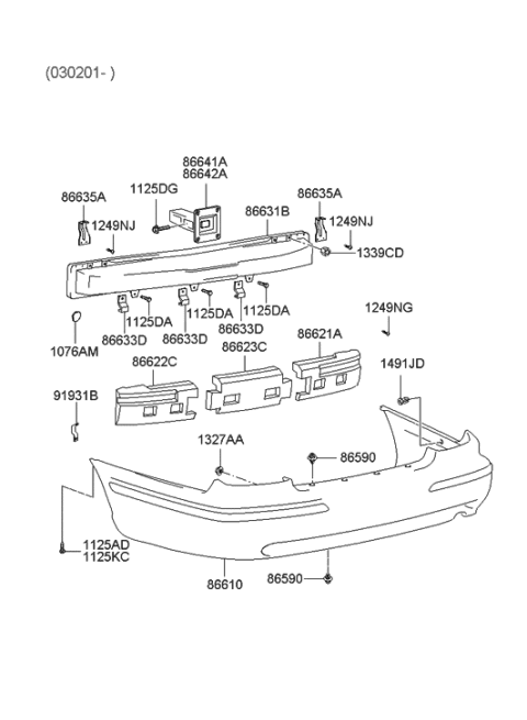 2003 Hyundai XG350 Rear Bumper Diagram 2