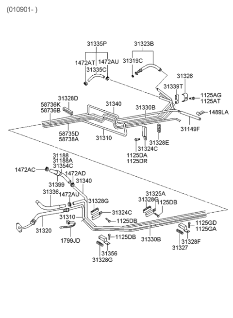 2002 Hyundai XG350 Tube-Connector To Rear,RH Diagram for 58736-39350