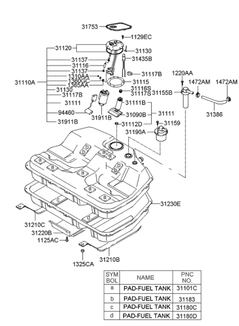 2002 Hyundai XG350 Fuel Tank Diagram 1