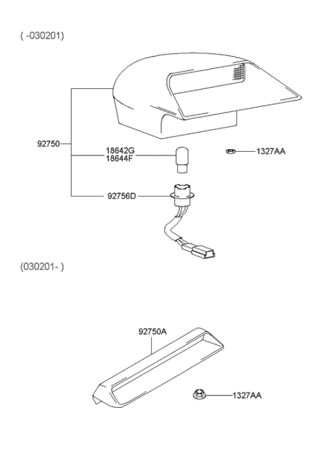 2002 Hyundai XG350 Lamp Assembly-High Mounted Stop Interior Diagram for 92750-38001-ZQ