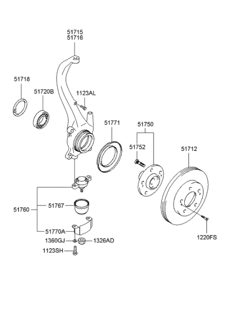 2001 Hyundai XG300 Front Axle Hub Diagram