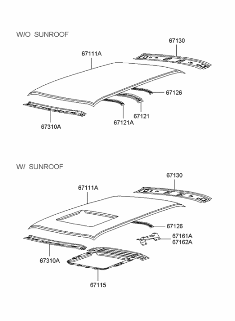 2002 Hyundai XG350 Panel-Roof Diagram for 67111-39050