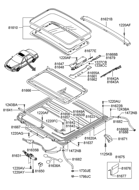 2002 Hyundai XG350 Harness Assembly-Sunroof Diagram for 81636-38010