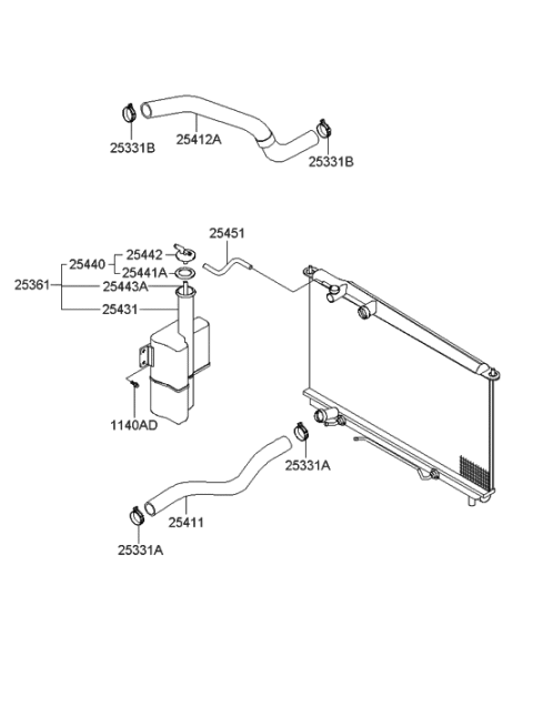 2005 Hyundai XG350 Radiator Hose & Reservoir Tank Diagram 2