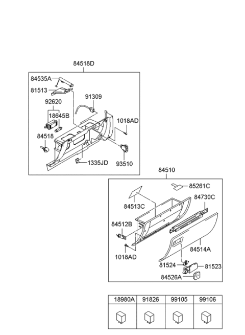 2003 Hyundai XG350 Glove Box Assembly Diagram for 84510-39201-LK