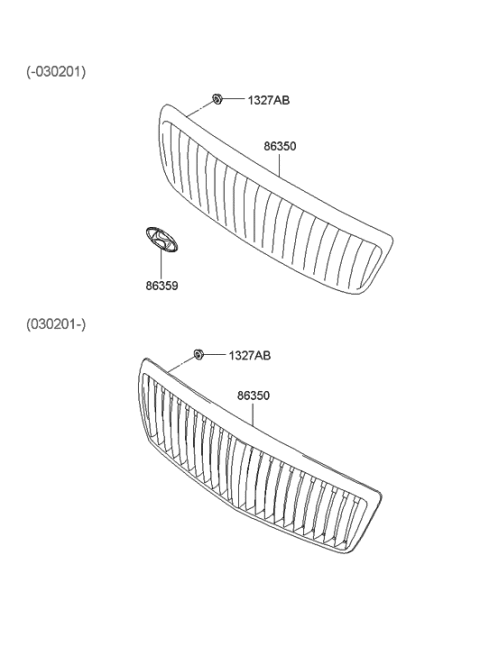 2002 Hyundai XG350 Radiator Grille Diagram