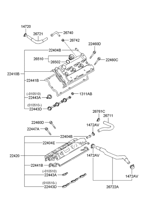 2000 Hyundai XG300 Rocker Cover Diagram