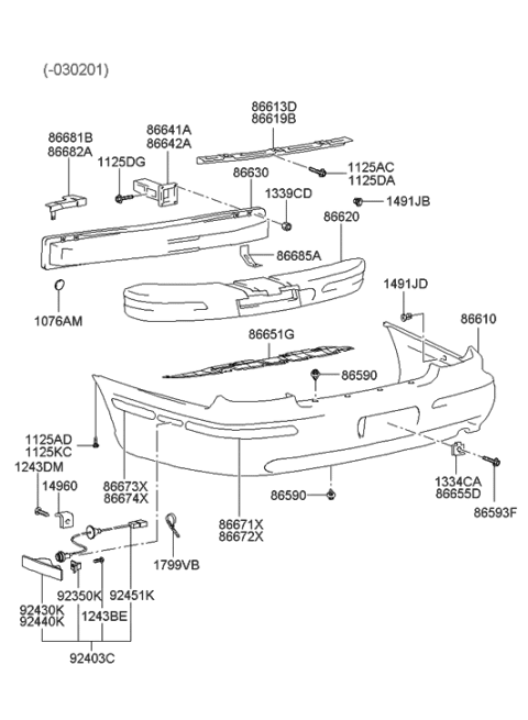 2001 Hyundai XG300 Lamp Assembly-Rear Side Marker & Reflex Reflector Diagram for 92305-39500