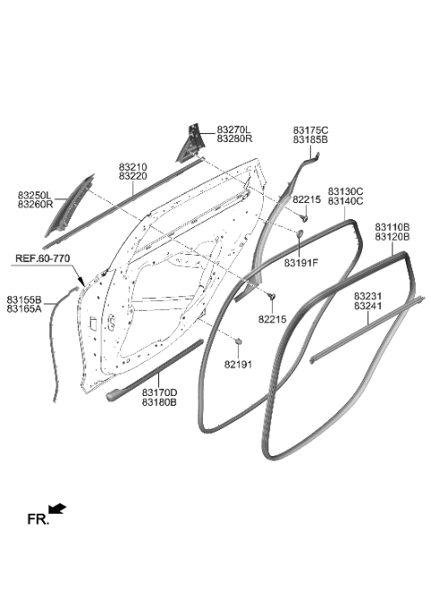 2023 Hyundai Genesis Electrified G80 Rear Door Moulding Diagram