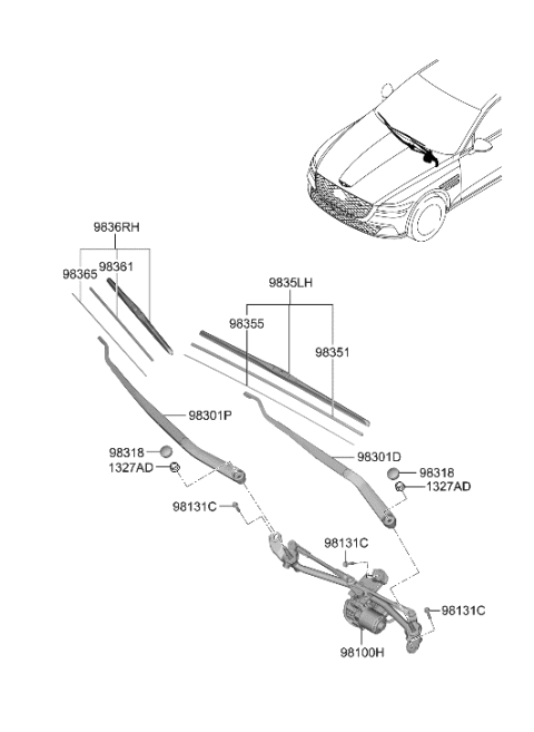 2023 Hyundai Genesis Electrified G80 ARM ASSY-W/SHLD WPR(DRIVER) Diagram for 98311-T1000