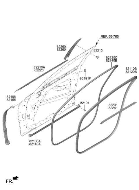 2023 Hyundai Genesis Electrified G80 W/STRIP ASSY-FR DR BELT O/S RH Diagram for 82220-T1001