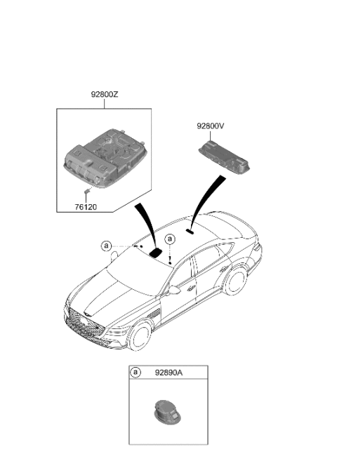 2023 Hyundai Genesis Electrified G80 LAMP ASSY-OVERHEAD CONSOLE Diagram for 92800-T1110-VDS