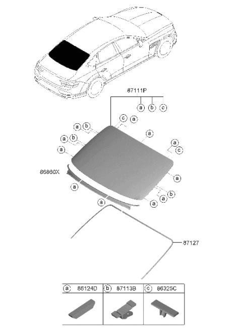 2023 Hyundai Genesis Electrified G80 Rear Window Glass & Moulding Diagram