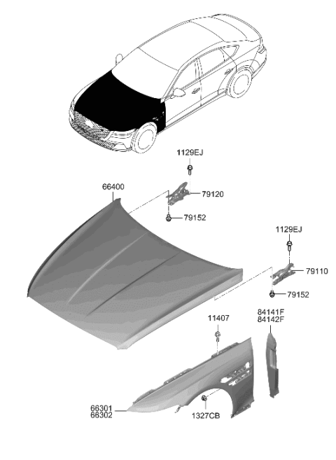 2023 Hyundai Genesis Electrified G80 Fender & Hood Panel Diagram