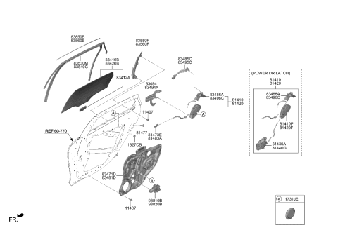 2023 Hyundai Genesis Electrified G80 LATCH SUB ASSY-RR DR,RH Diagram for 81402-T1300