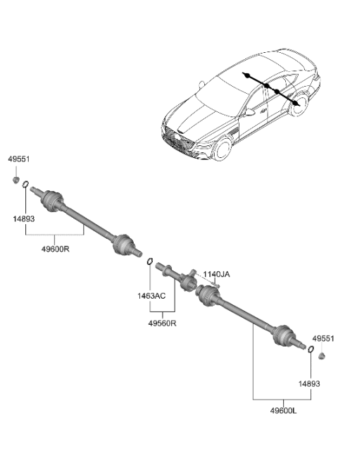 2023 Hyundai Genesis Electrified G80 SHAFT ASSY-DRIVE RR,LH Diagram for 49600-JI000