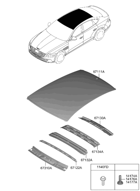 2023 Hyundai Genesis Electrified G80 RAIL-ROOF CTR NO.3 Diagram for 67162-T1000