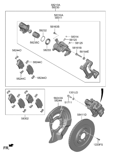 2023 Hyundai Genesis Electrified G80 PAD KIT-REAR DISC BRAKE Diagram for 58302-JIA00