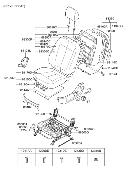 2020 Hyundai Santa Fe Frame&Spring G Assembly-Front Seat Driver Diagram for 88310-2B050