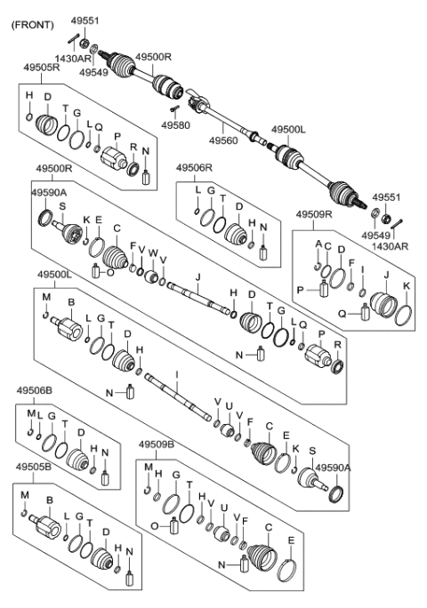 2006 Hyundai Santa Fe Shaft Assembly-Drive,RH Diagram for 49500-2B610