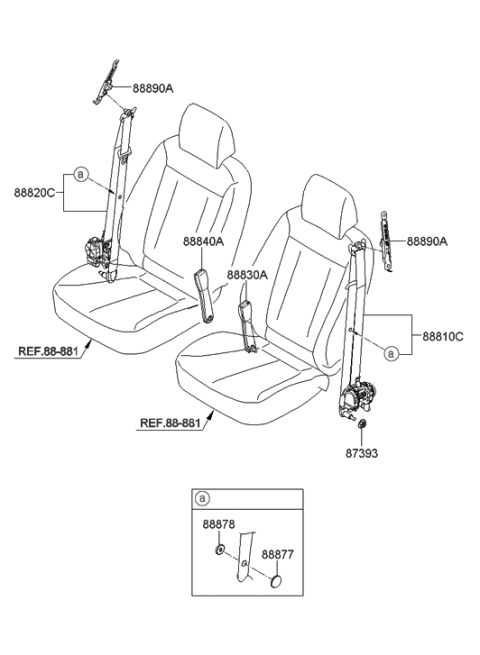 2006 Hyundai Santa Fe Front Seat Belt Assembly Left Diagram for 88830-2B500-J4