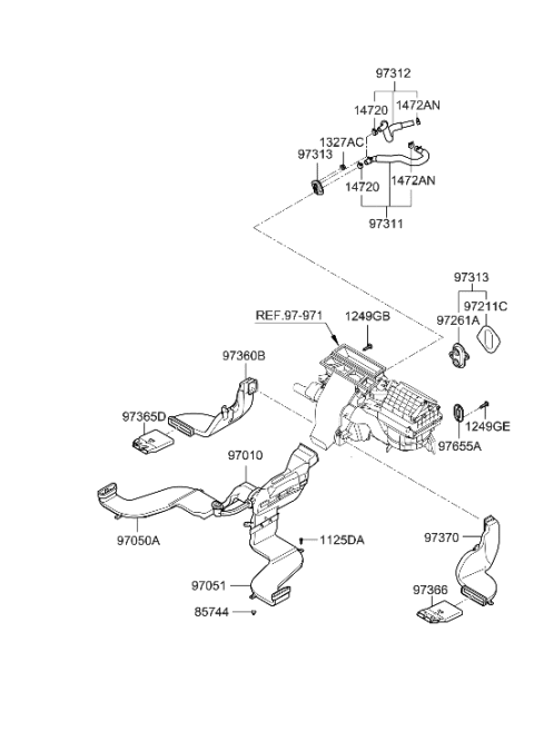 2020 Hyundai Santa Fe Duct Assembly-Rear Ventilator Diagram for 97010-2B000