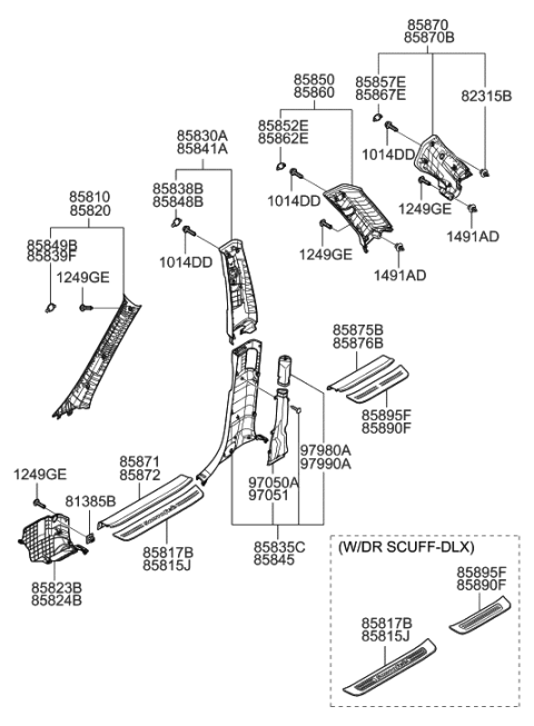 2006 Hyundai Santa Fe Trim Assembly-Cowl Side LH Diagram for 85823-0W000-J4