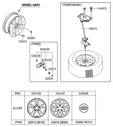 2006 Hyundai Santa Fe Wheel & Cap Diagram