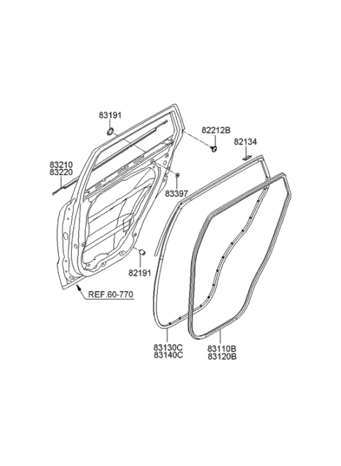 2020 Hyundai Santa Fe Weatherstrip-Rear Door Body Side LH Diagram for 83110-2B000-J4