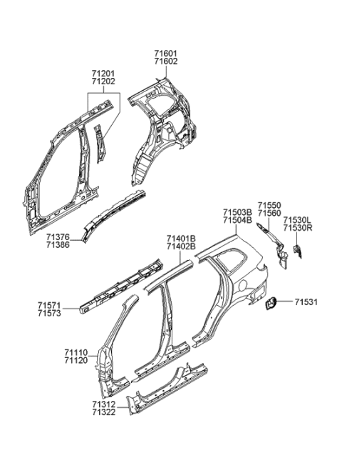 2020 Hyundai Santa Fe Extension Assembly-Quarter Outer Rear RH Diagram for 71520-2B200