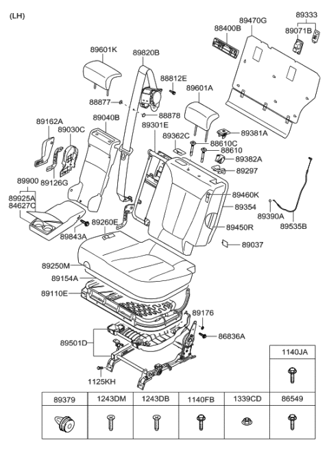 2006 Hyundai Santa Fe Cover-2ND.Cushion.Hinge Diagram for 89127-2B000-J4