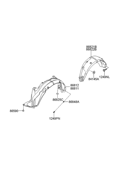 2020 Hyundai Santa Fe Rear Wheel Guard Assembly,Right Diagram for 86840-2B000