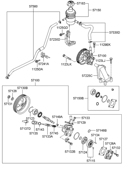 2020 Hyundai Santa Fe Pump Assembly-Power Steering Oil Diagram for 57100-2B300
