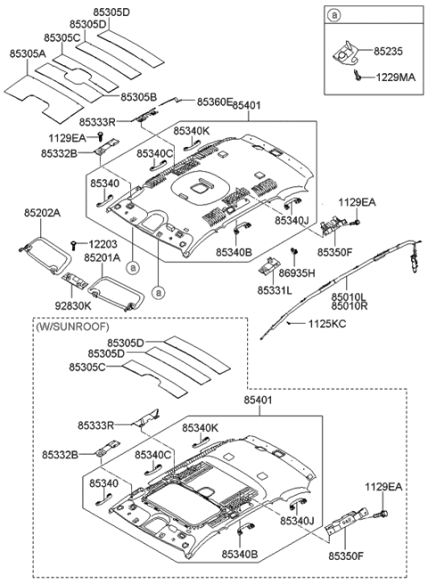 2006 Hyundai Santa Fe Sunvisor & Head Lining Diagram