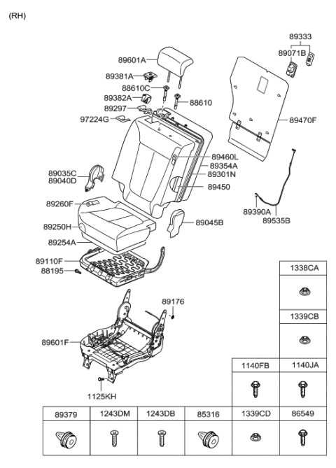 2020 Hyundai Santa Fe 2Nd Seat Cushion Cover Assembly, Right Diagram for 89260-2B000-J4U