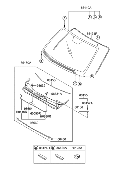 2020 Hyundai Santa Fe Windshield Glass Assembly Diagram for 86110-2B090