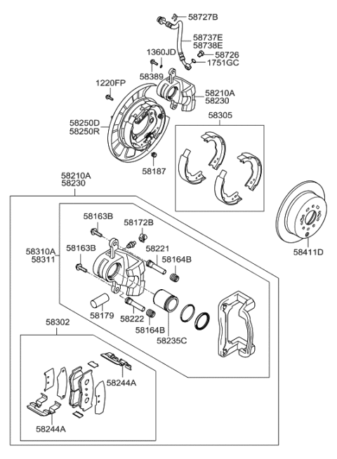 2006 Hyundai Santa Fe Disc-Rear Brake Diagram for 58411-2B000