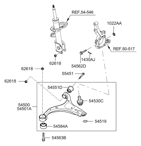 2006 Hyundai Santa Fe Arm Complete-Front Lower,LH Diagram for 54500-2B100