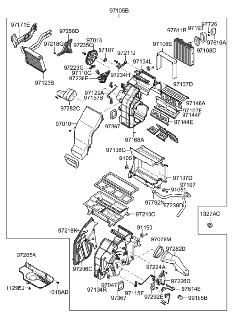 97136 2B000 Genuine Hyundai Case Heater Evaporator Lower 97136 2B000 Genuine Hyundai Case Heater Evaporator Lower