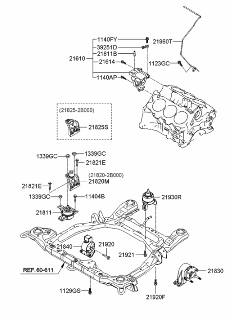 2006 Hyundai Santa Fe Engine & Transaxle Mounting Diagram