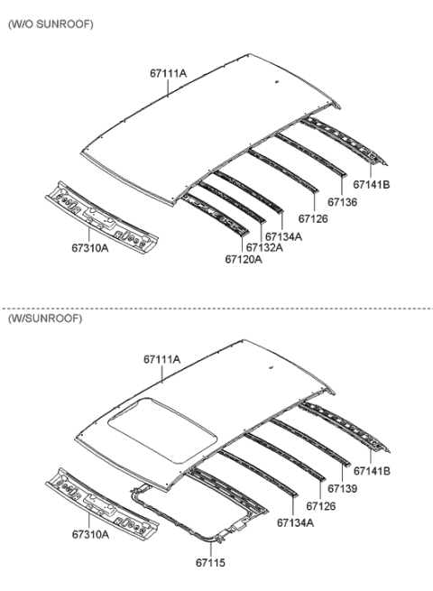 2020 Hyundai Santa Fe Rail-Roof Center Diagram for 67128-2B000