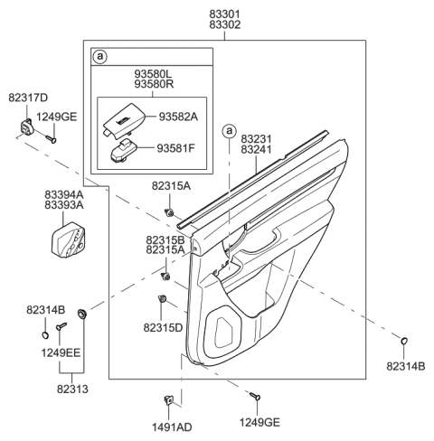 2020 Hyundai Santa Fe Rear Power Window Sub Switch Assembly, Right Diagram for 93580-2B500-J9
