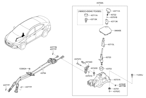 2018 Hyundai Elantra Lever Assembly-Manual Transmission Diagram for 43700-F2400-RGD