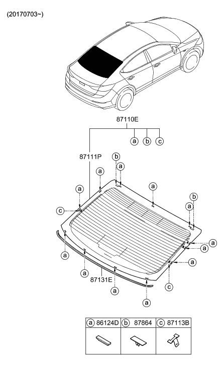 2018 Hyundai Elantra Moulding-Rear Window Glass Diagram for 87131-F2000