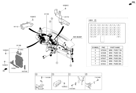 2001 Hyundai Tiburon Instrument Panel Junction Box Assembly Diagram for 91950-F2080
