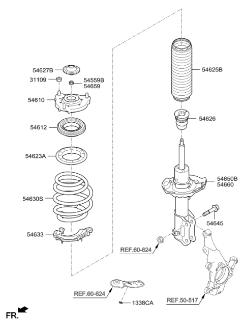 2002 Hyundai Tiburon Front Suspension Strut Dust Cover Diagram for 54625-F2000