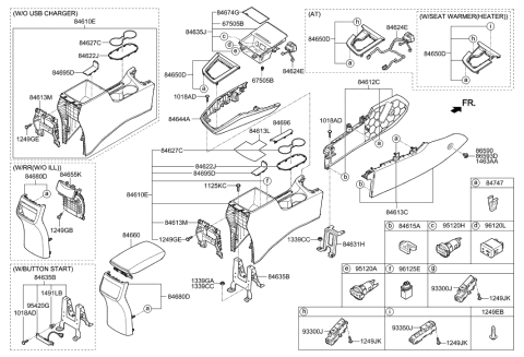 2001 Hyundai Tiburon Console Armrest Assembly Diagram for 84660-F2000-PKG