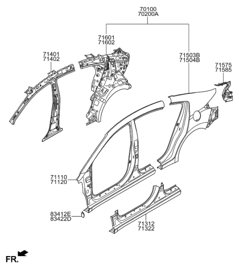 2017 Hyundai Elantra Panel Assembly-Qtr Complete,RH Diagram for 70200-F2A01